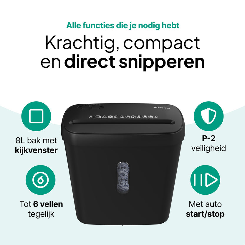 Papierversnipperaar - Compacte Papiervernietiger 8 Liter