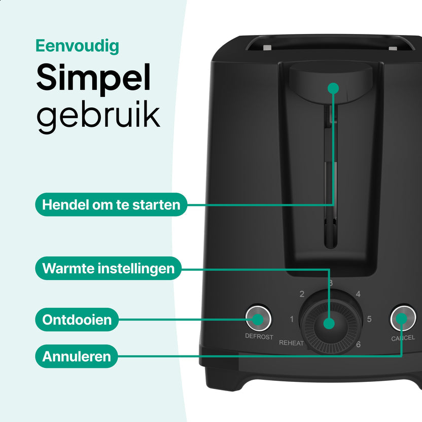 Broodrooster Zwart - Toaster Voor 2 Sneden - 700W
