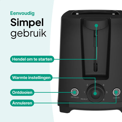 Broodrooster Zwart - Toaster Voor 2 Sneden - 700W