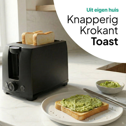 Broodrooster Zwart - Toaster Voor 2 Sneden - 700W