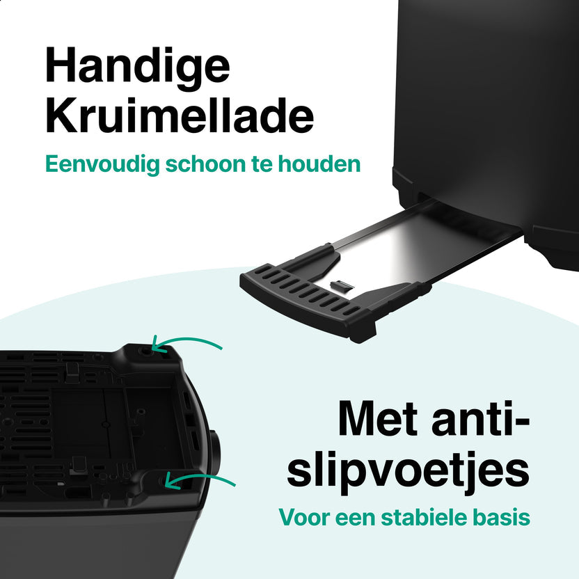 Broodrooster Zwart - Toaster Voor 2 Sneden - 700W