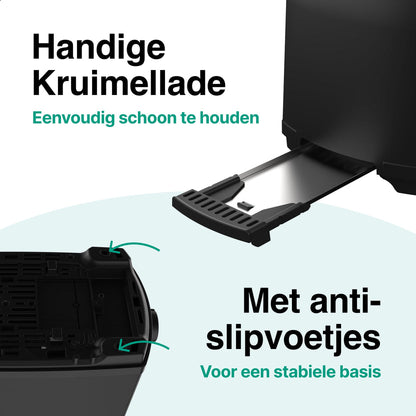 Broodrooster Zwart - Toaster Voor 2 Sneden - 700W
