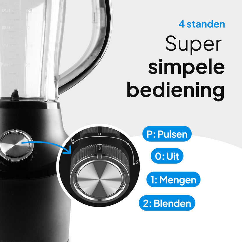 Blender 500W – 1,5L Kan – Vaatwasserbestendig - Smoothie Maker – Zwart