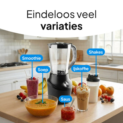 Blender 500W – 1,5L Kan – Vaatwasserbestendig - Smoothie Maker – Zwart