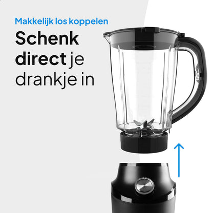 Blender 500W – 1,5L Kan – Vaatwasserbestendig - Smoothie Maker – Zwart