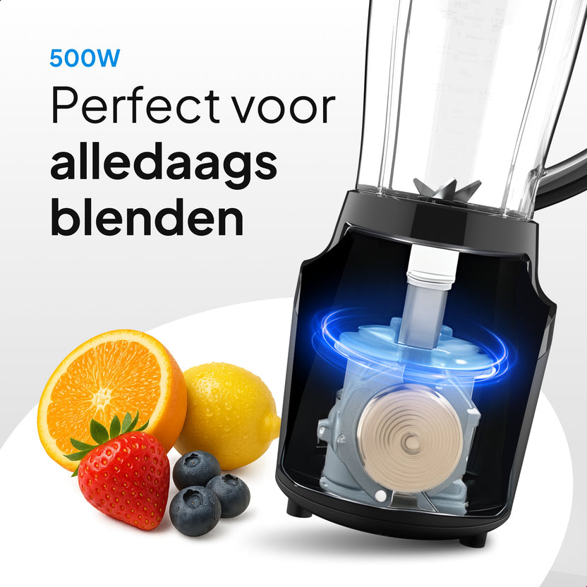 Blender 500W – 1,5L Kan – Vaatwasserbestendig - Smoothie Maker – Zwart
