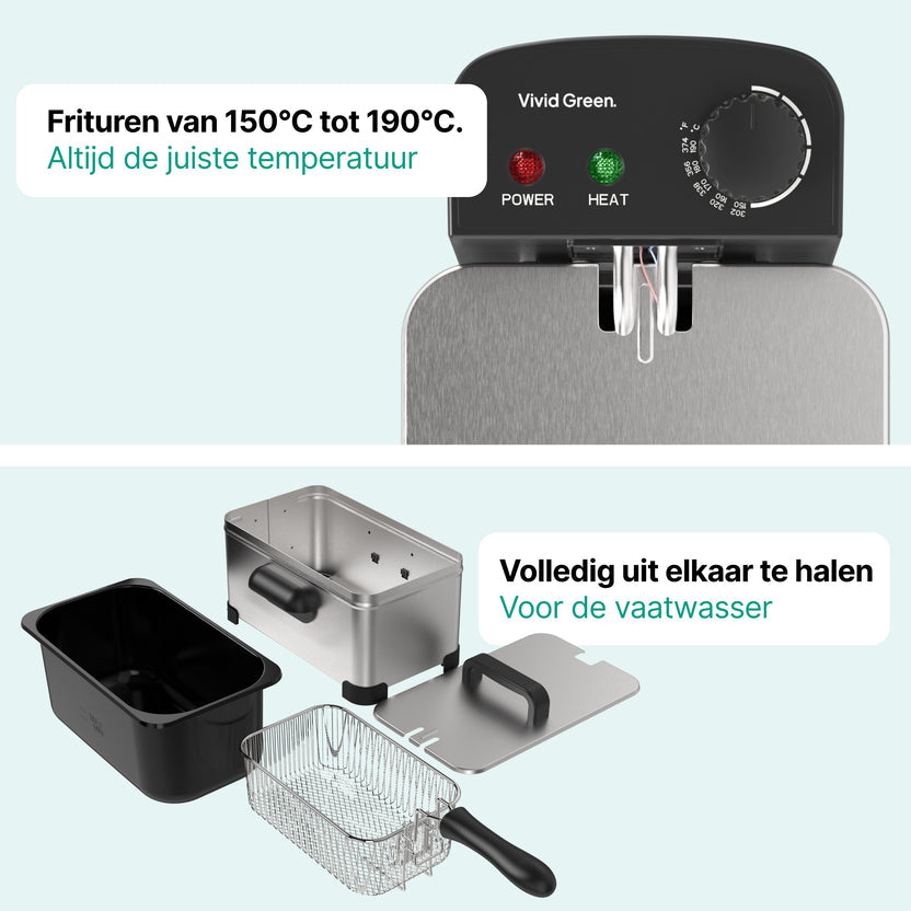 Frituurpan - 3 Liter - 2000W - Friteuse - Koude Zone - RVS