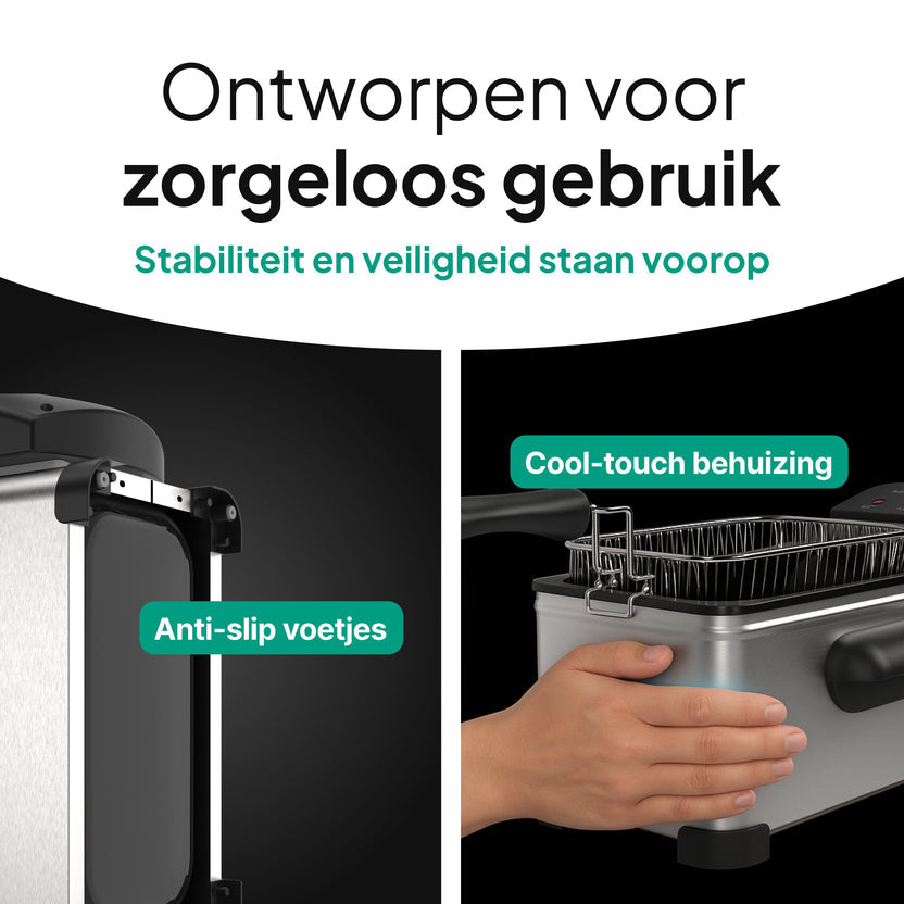 Frituurpan - 3 Liter - 2000W - Friteuse - Koude Zone - RVS