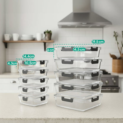 Vershoudbakjes Glas - 10 stuks - Meal Prep Bakjes - Diepvriesbakjes