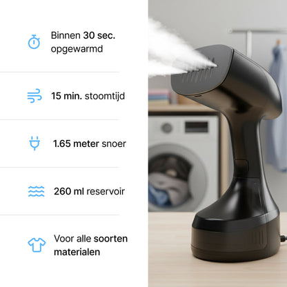 Kledingstomer - Krachtige Handstomer 1800W - Stoomapparaat Kleding - Steamer - Zwart