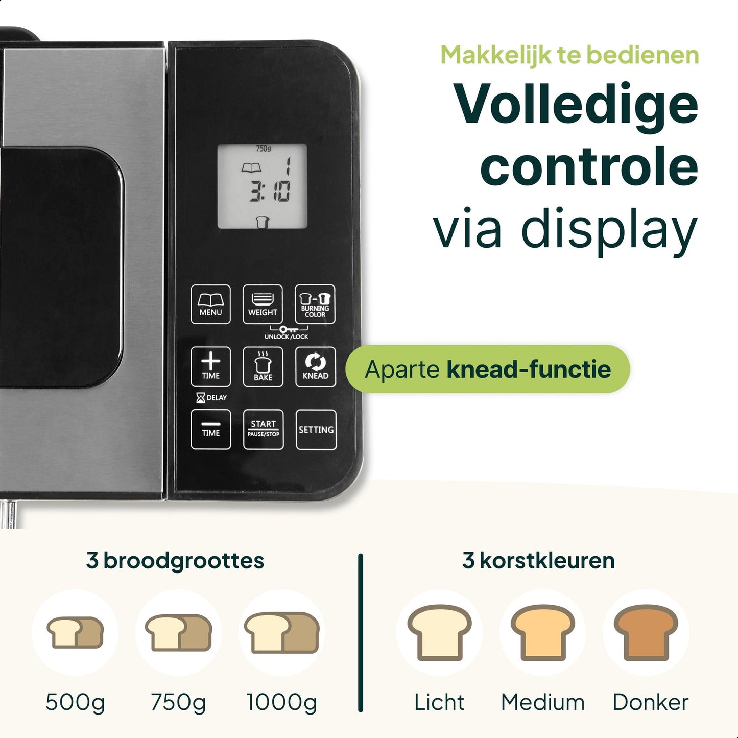 Broodbakmachine - Warmhoudfunctie & Timer - 600W - RVS