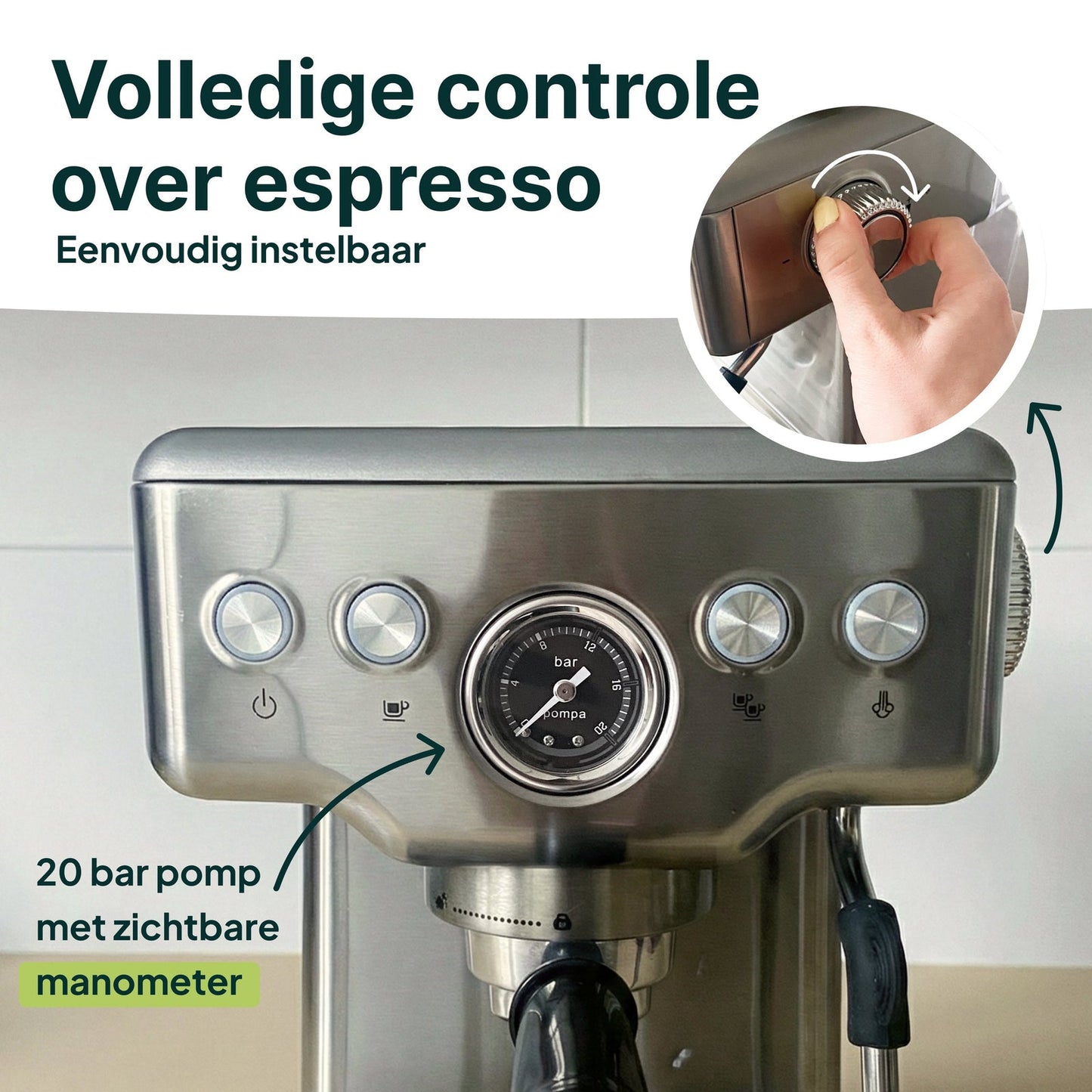 Espressomachine - 20 Bar - Pistonmachine met stoompijpje