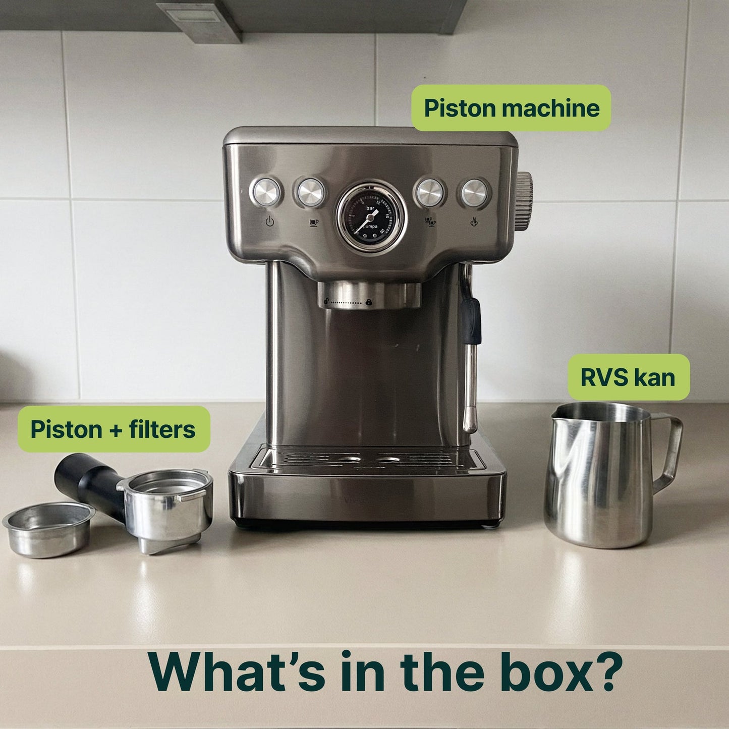 Espressomachine - 20 Bar - Pistonmachine met stoompijpje