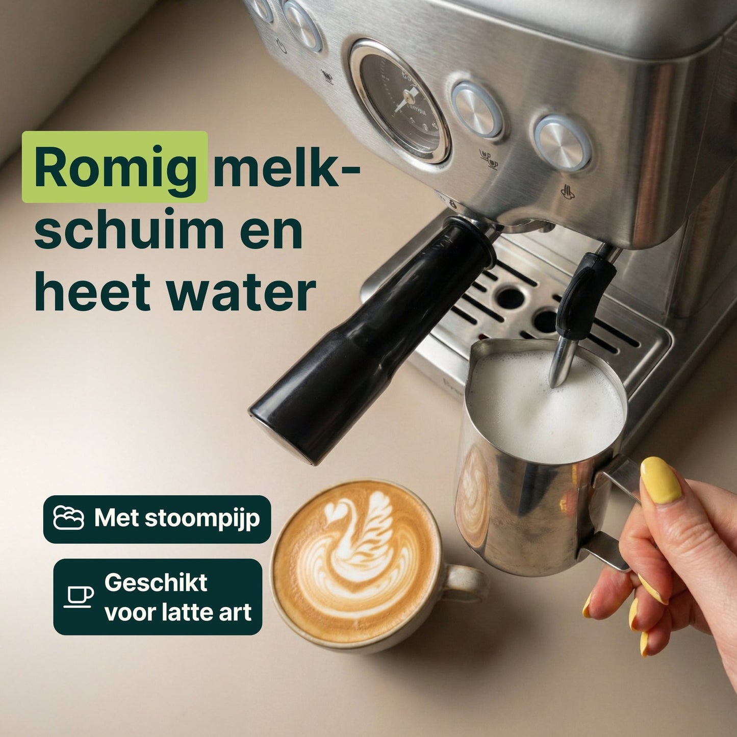Espressomachine - 20 Bar - Pistonmachine met stoompijpje