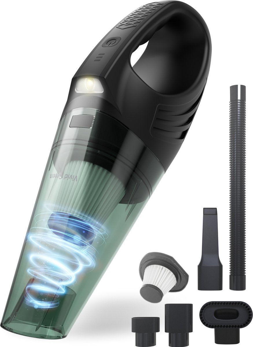 Kruimeldief Met Lamp - 100W - 5 Opzetstukken - Snoerloos - Kruimelzuiger - Handstofzuiger - Zwart