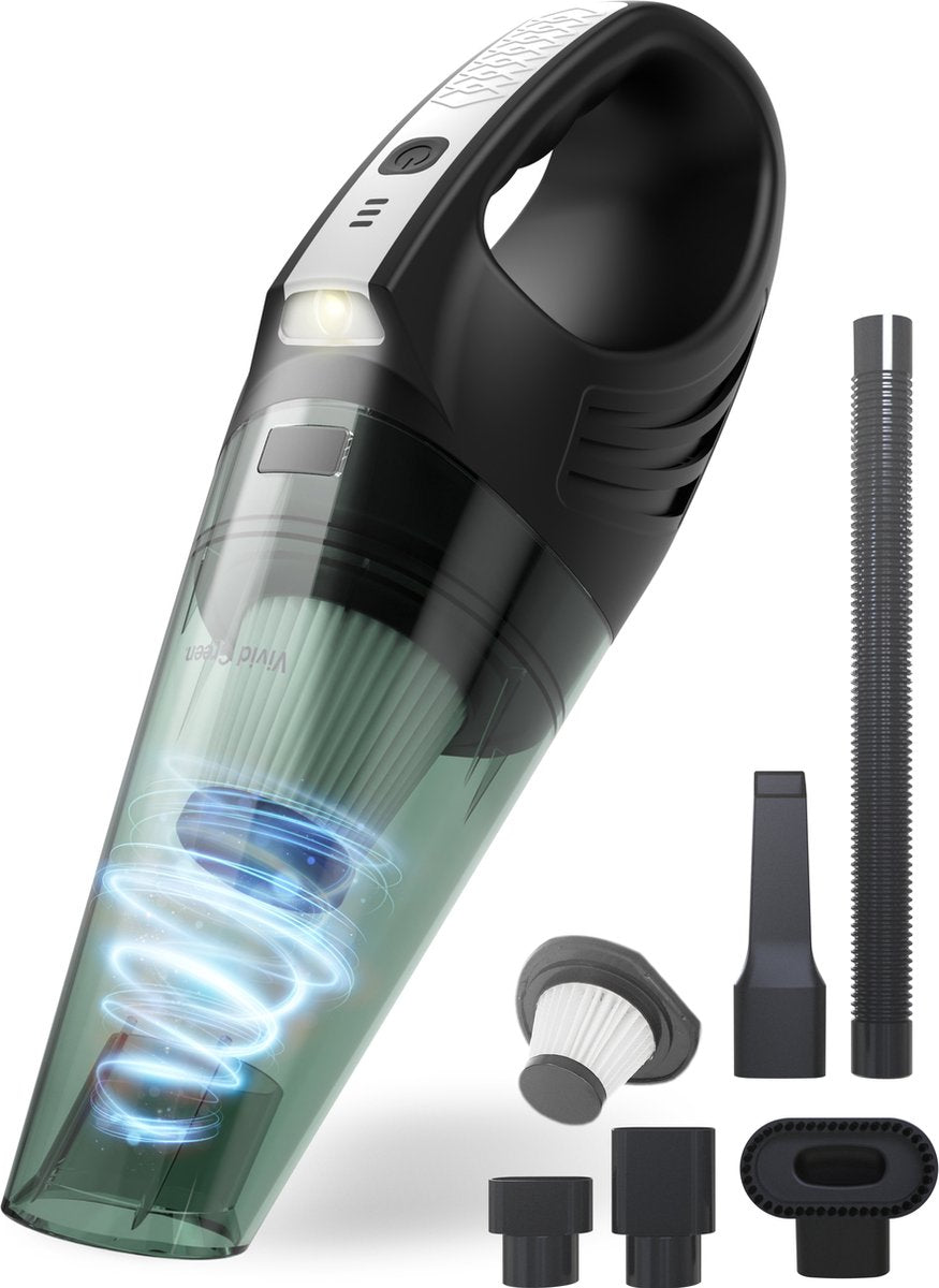 Kruimeldief Met Lamp- 100W - 5 Opzetstukken - Snoerloos - Kruimelzuiger - Handstofzuiger - Zwart/Grijs