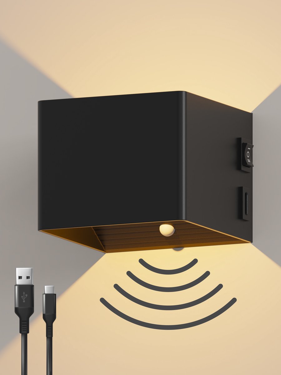 Oplaadbare Wandlamp - 1 pack - Extra grote accu - 7800 mAh - Bewegingssensor - Binnen