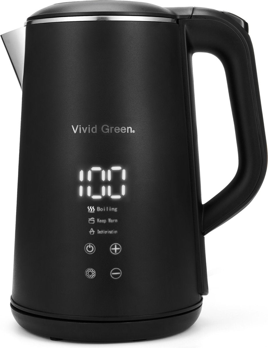 1500W Waterkoker - 1.6L - Instelbare Temperatuur - BPA-vrij - Warmhoudfunctie - Elektrisch - RVS - Zwart