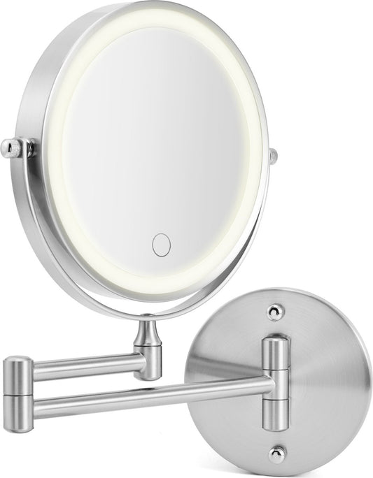 Make Up Spiegel met LED Verlichting - Rond - Scheerspiegel - 10X vergroting - 15 CM Ø - Chroom