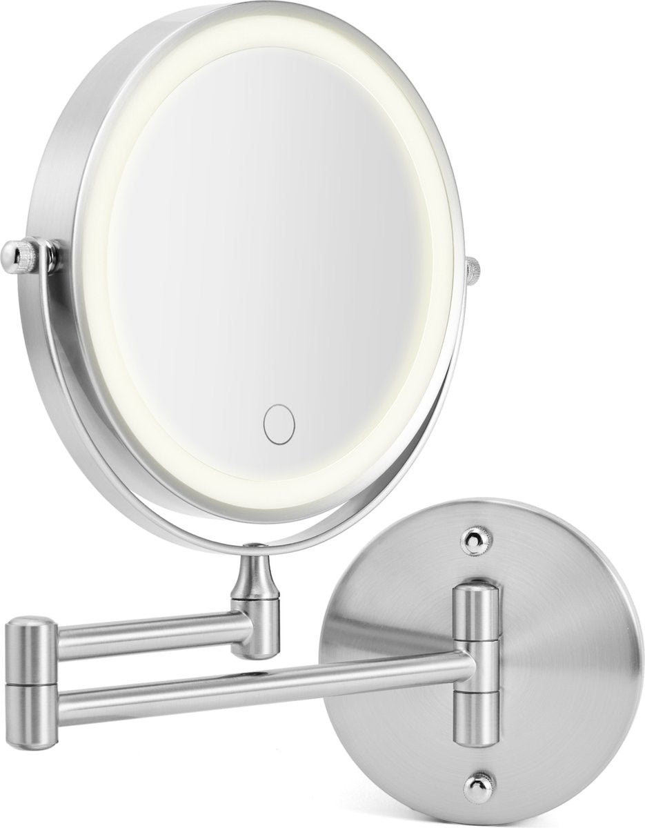 Make Up Spiegel met LED Verlichting - Rond - Scheerspiegel - 10X vergroting - 15 CM Ø - Chroom