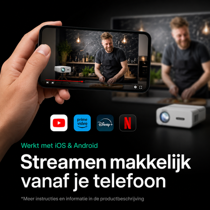 Beamer 10.000 Lumen - 1080P Full HD - Wifi Projector - Streamen vanaf je telefoon - Mini Beamer - Beamers - IOS & Android - Smart - Wit
