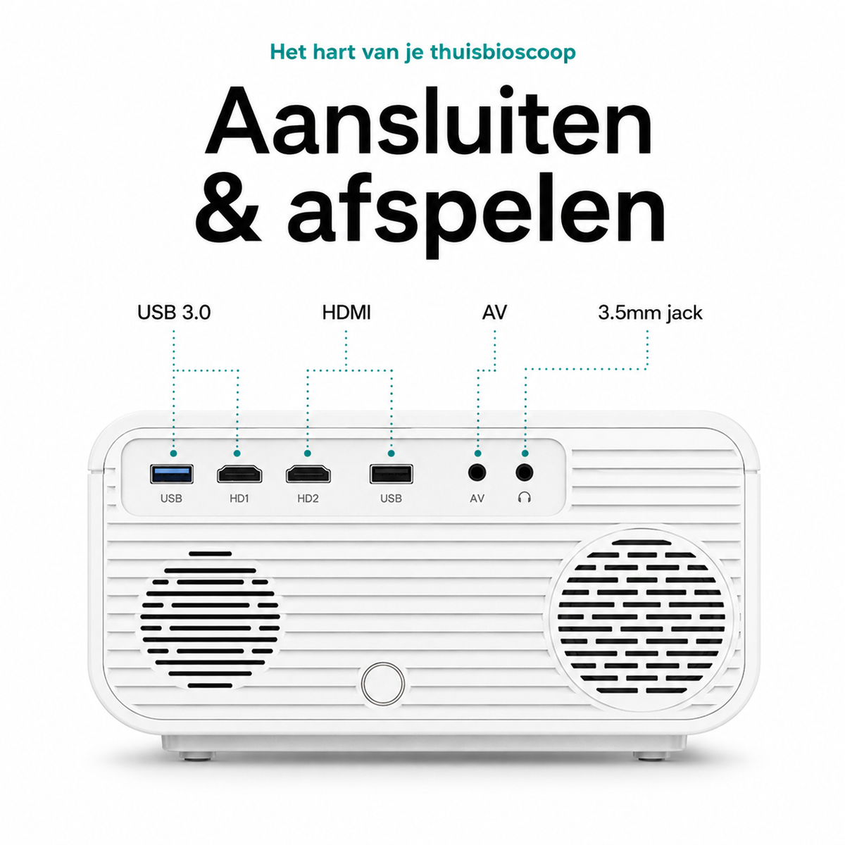 Beamer 10.000 Lumen - 1080P Full HD - Wifi Projector - Streamen vanaf je telefoon - Mini Beamer - Beamers - IOS & Android - Smart - Wit
