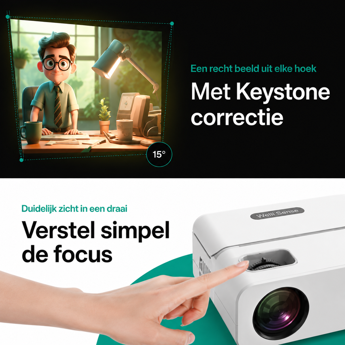 Beamer 10.000 Lumen - 1080P Full HD - Wifi Projector - Streamen vanaf je telefoon - Mini Beamer - Beamers - IOS & Android - Smart - Wit