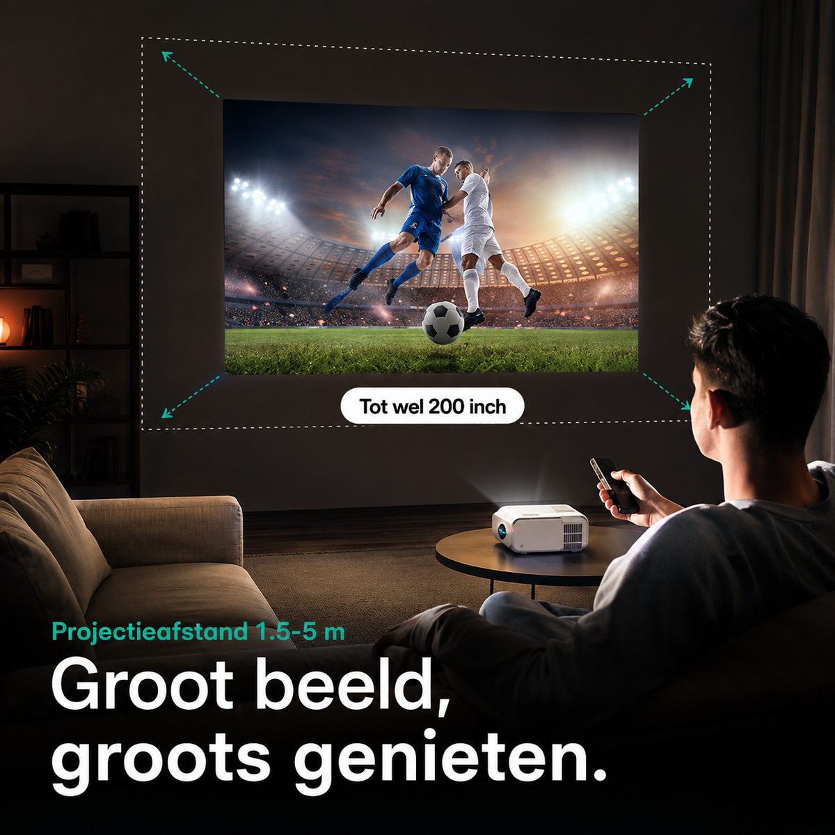Beamer 10.000 Lumen - 1080P Full HD - Wifi Projector - Streamen vanaf je telefoon - Mini Beamer - Beamers - IOS & Android - Smart - Wit