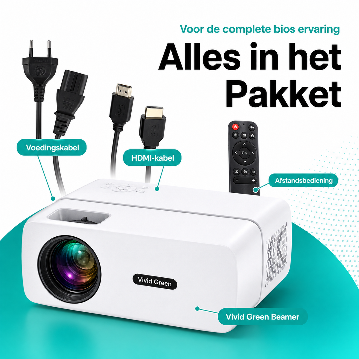 Beamer 10.000 Lumen - 1080P Full HD - Wifi Projector - Streamen vanaf je telefoon - Mini Beamer - Beamers - IOS & Android - Smart - Wit