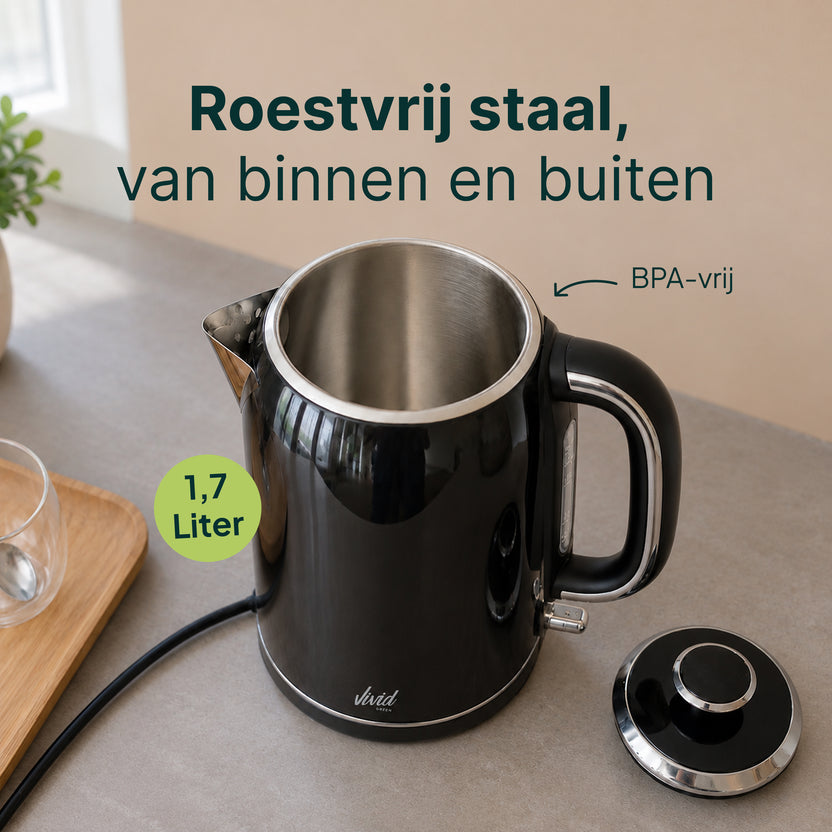 Luxe Waterkoker Retro Design - Zwart