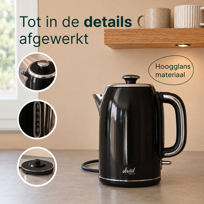 Luxe Waterkoker Retro Design - Zwart