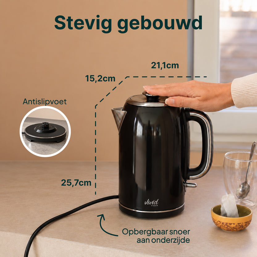 Luxe Waterkoker Retro Design - Zwart