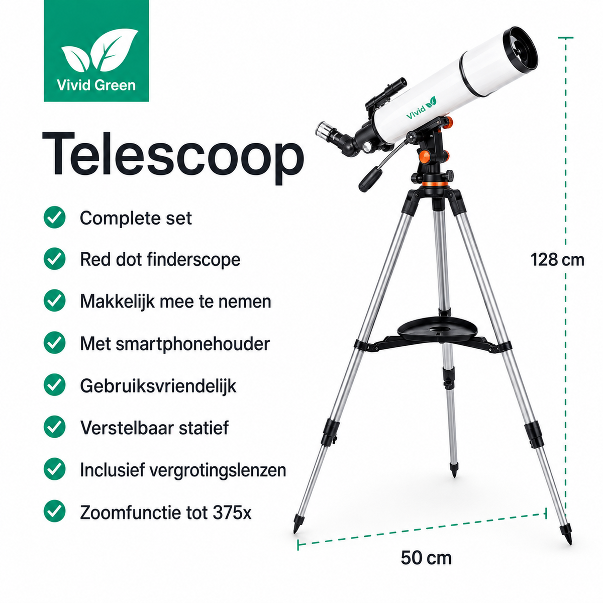 Telescoop complete set - 375x zoom - Sterrenkijker - Geschikt voor kinderen en volwassenen - Wit