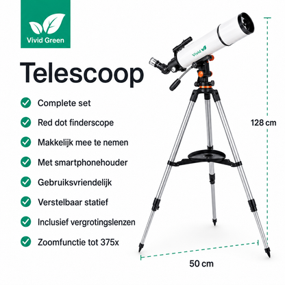 Telescoop complete set - 375x zoom - Sterrenkijker - Geschikt voor kinderen en volwassenen - Wit
