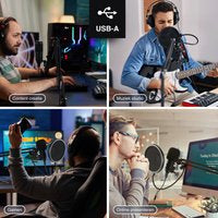 Microfoon met arm - USB - Gaming - Podcast - PC - Met plopkap en ruisfilter - Zwart