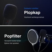 Microfoon met arm - USB - Gaming - Podcast - PC - Met plopkap en ruisfilter - Zwart